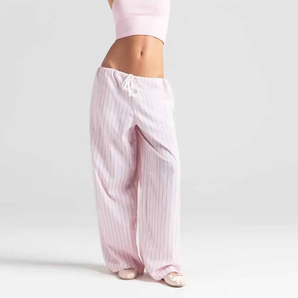 SKIMS COTTON POPLIN STRAIGHT LEG PANT | LIMITED EDITIONPALE PINK PENCIL STRIPE - Picture 2 of 10